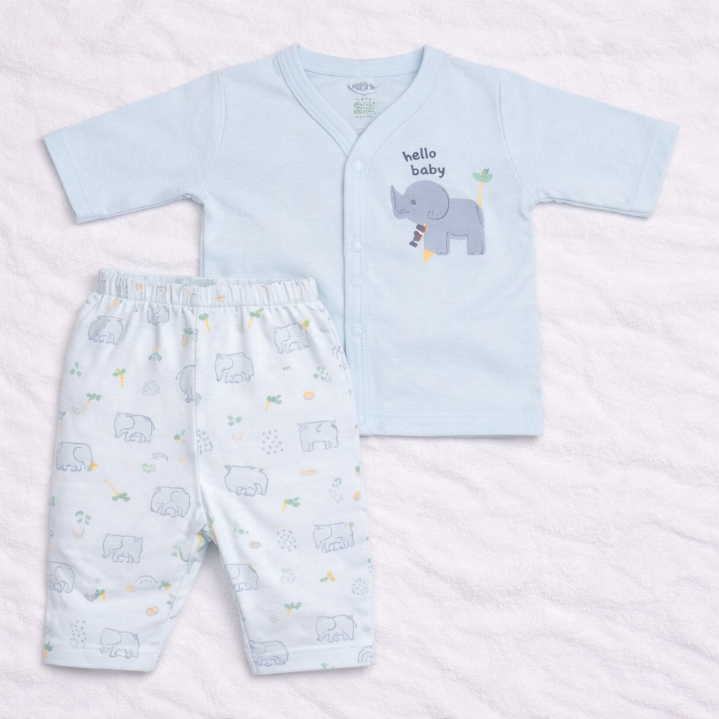 Zero Newborn Cotton Top & Bottom Set for Baby Boys & Girls - Sky blue - Cutypi