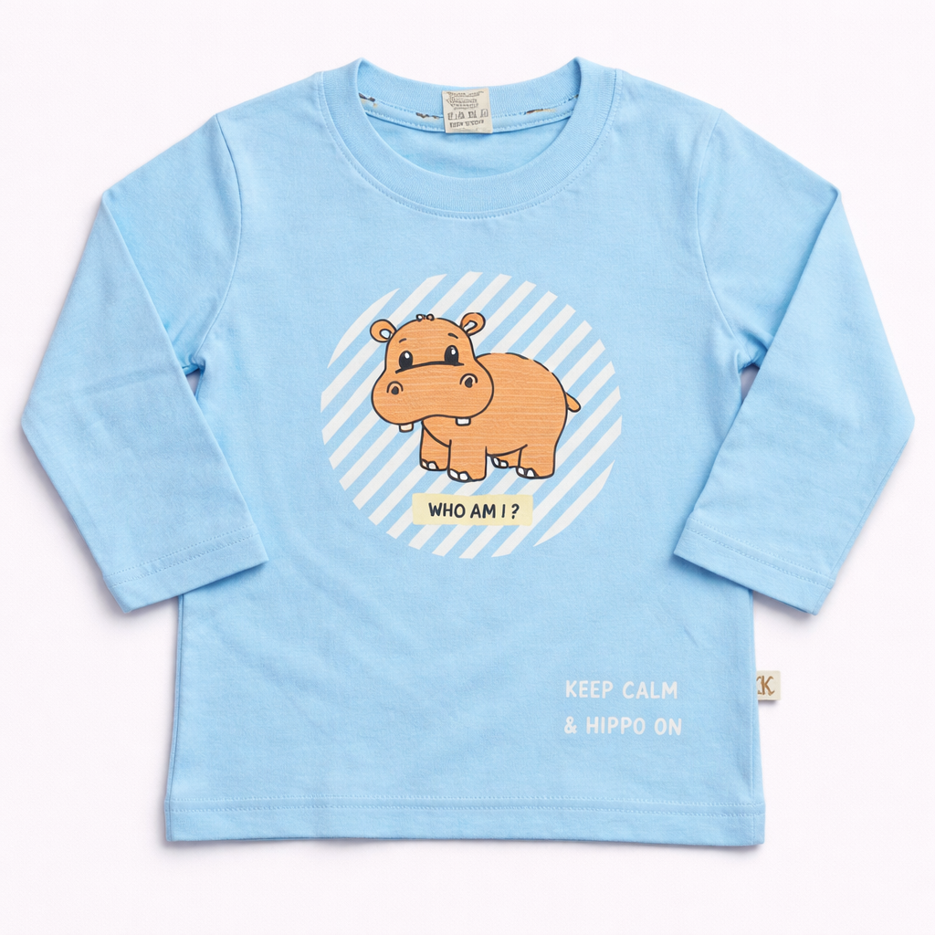 Krunchy Hippo-themed children's T-shirt – Full Sleeve Cotton Graphic - Cutypi