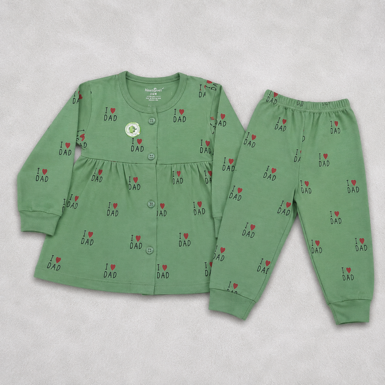 Hazelnut Girls Green I Love Dad Night Suit Set | Kids Nightwear