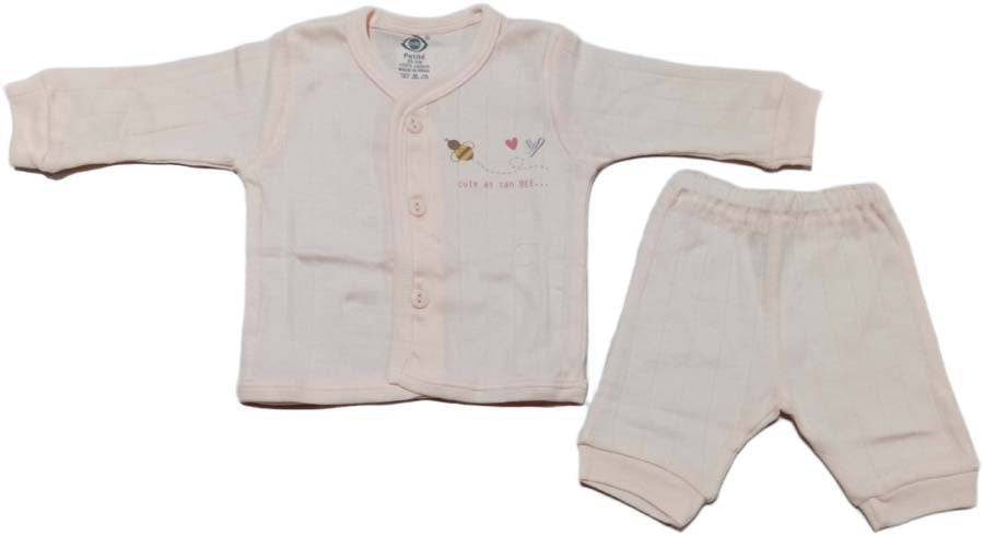 Zero New Born Baby Front Open Full Sleeves Top with pant -Baby Pink