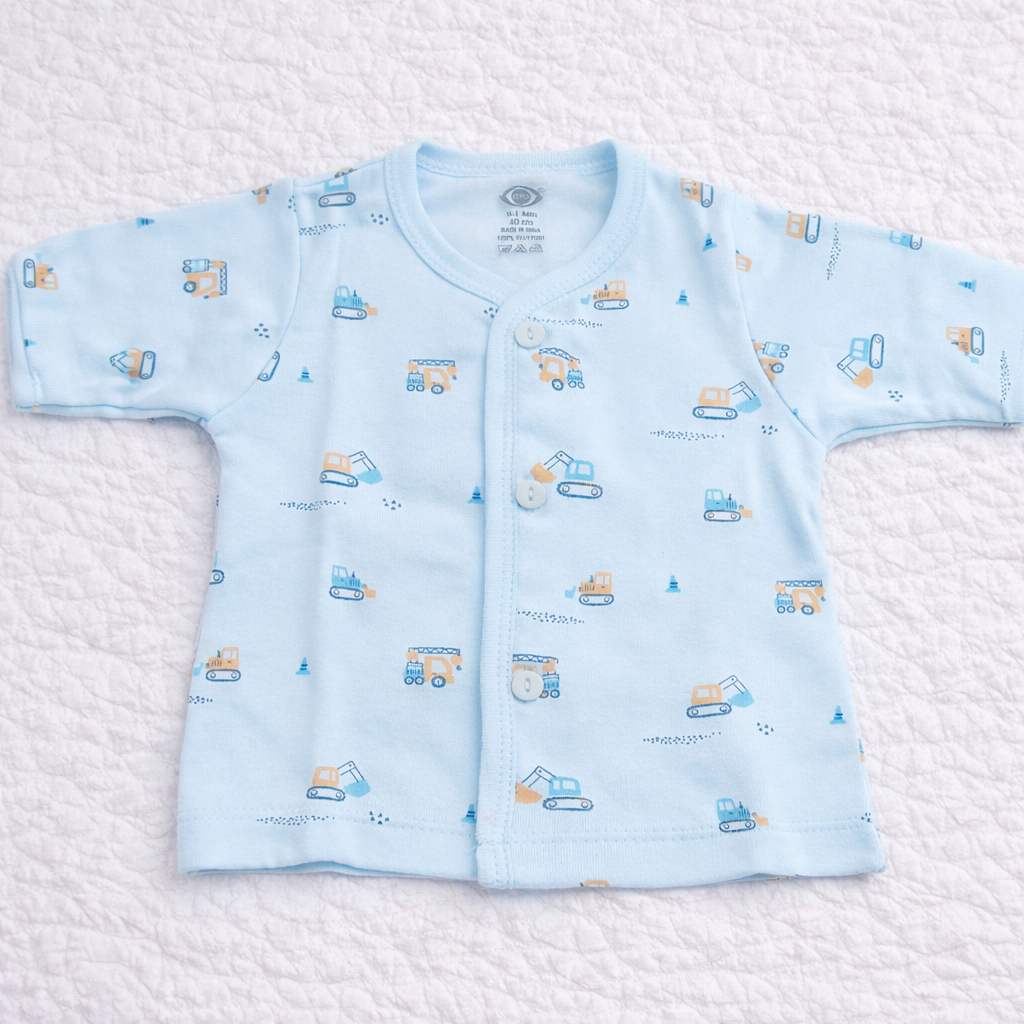 Zero Newborn Printed Fleece Top for Baby Boys & Girls - Sky blue - Cutypi