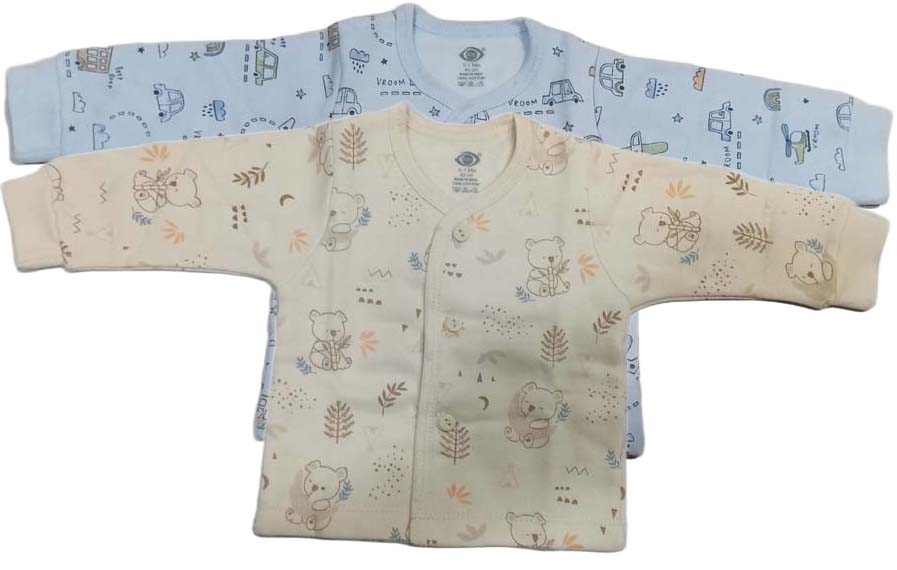 New Born Baby Front Open Full Sleeves Thermal Top - Pack of 2