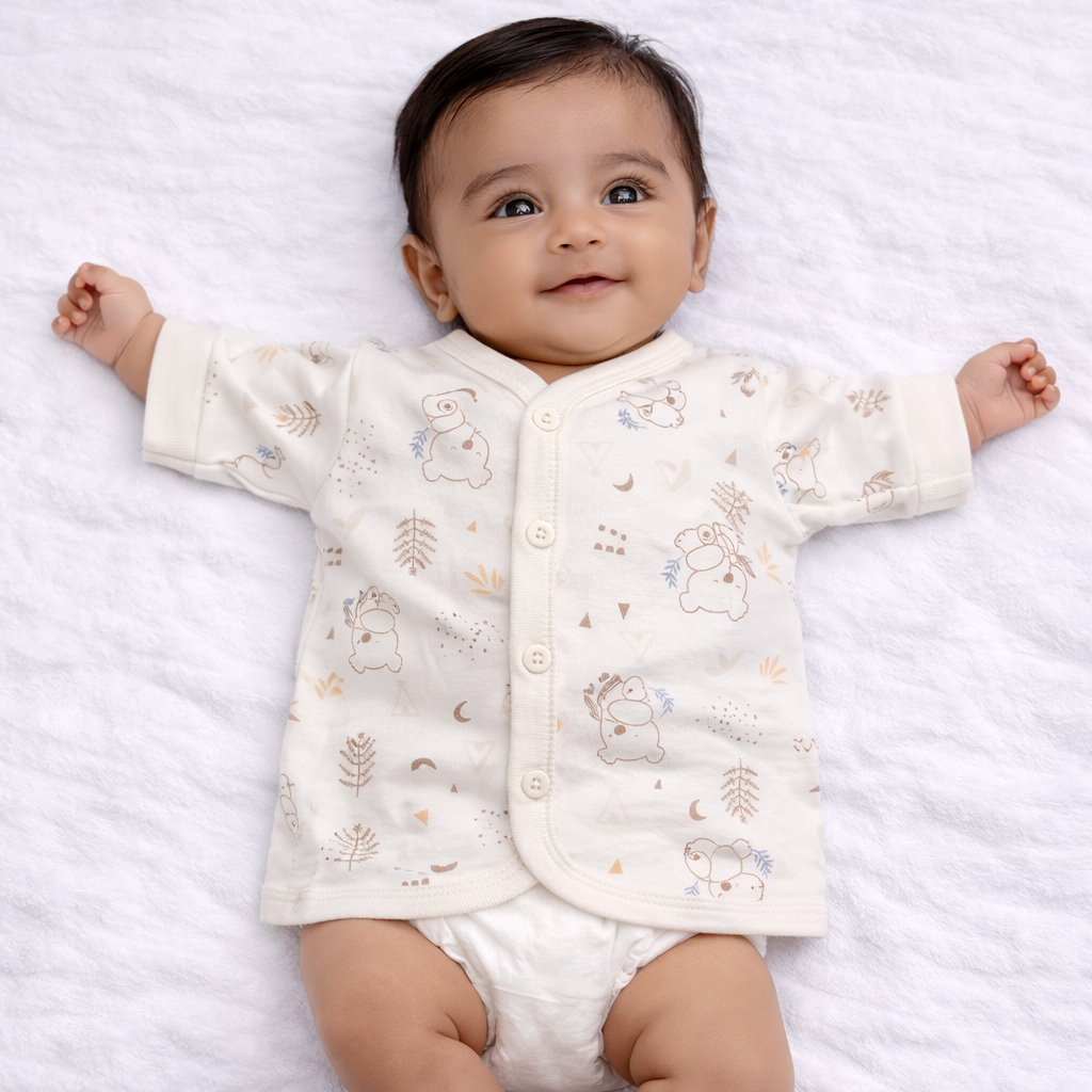 Newborn Printed Fleece Top for Baby Boys & Girls - Cream