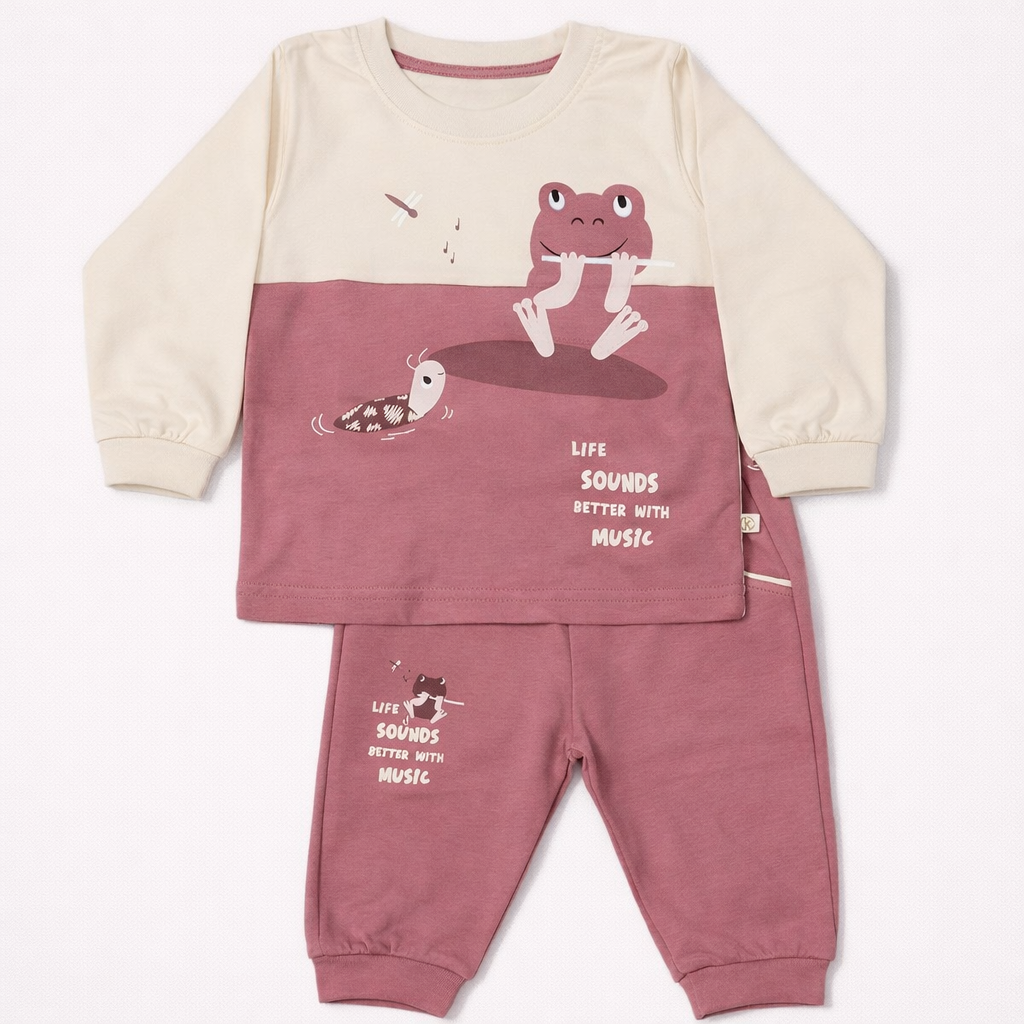 Krunchy Musical Frog Kids Co-Ord Set – Full Sleeve Cotton T-Shirt & Jogger Pants - Cutypi