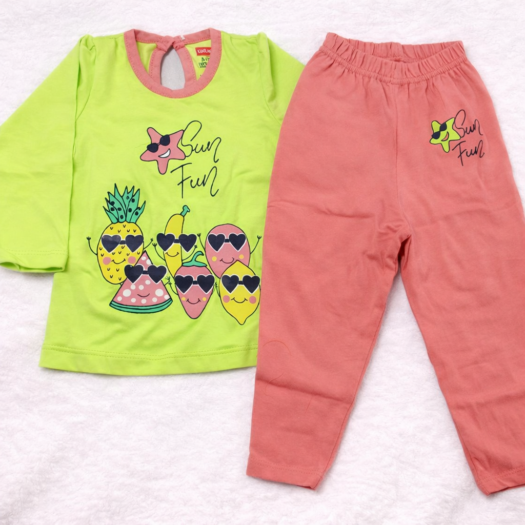 Luvlap Lovlap Girl Full Sleeves Cloud Print Suit - Lime Green - Cutypi