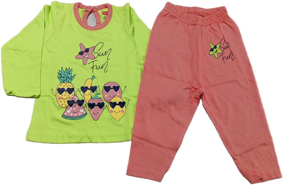 Lovlap Girl Full Sleeves Cloud Print Suit - Lime Green