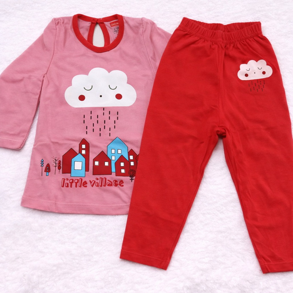 Luvlap Lovlap Girl Full Sleeves Cloud Print Suit - Pink - Cutypi
