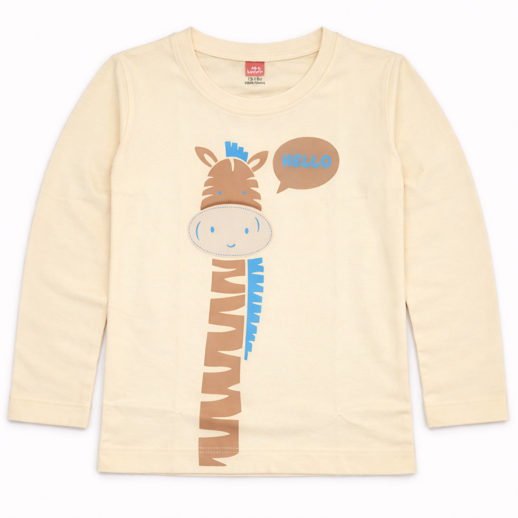 Luvlap Kids Yellow Giraffe Print T-Shirt Full Sleeve Cotton Casual Wear Top - Cutypi