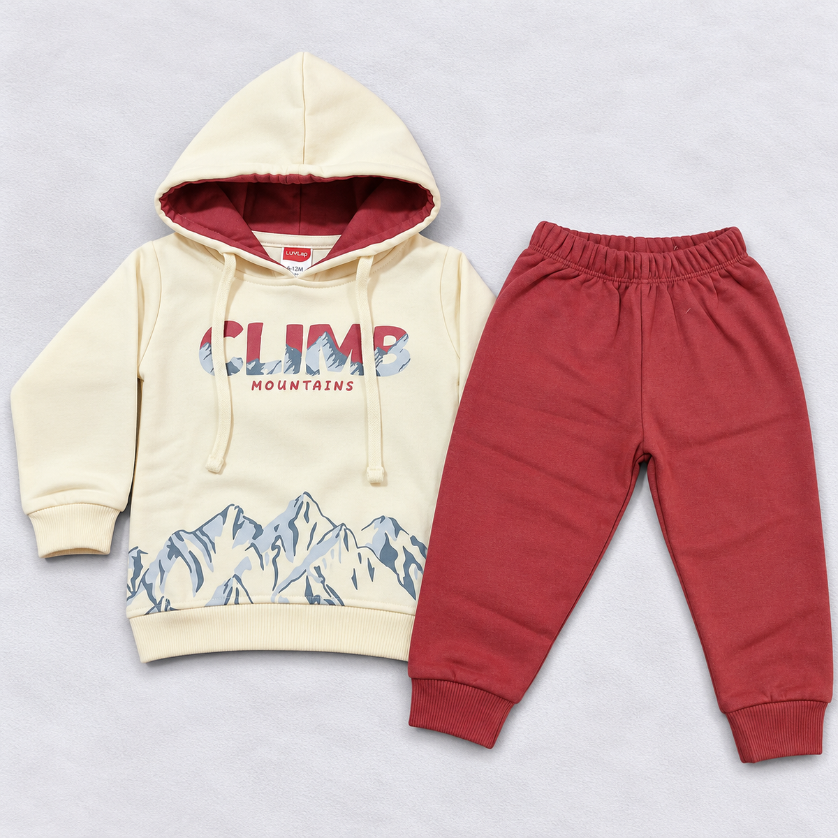 Luvlap Kids Cream Fleece Hoodie & Jogger Set | Winter Wear Co-Ord Suit