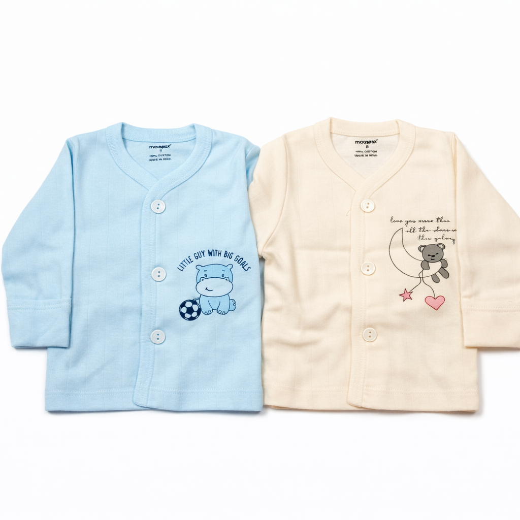 Cucumber Infant Front Open top in pastel hues Cartoon Print - Set of 2 (Sky Blue and Peach) - Cutypi