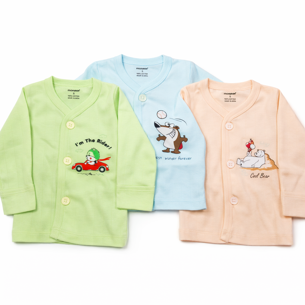 Simply Cartoon Print Long Sleeve Baby Top with playful designs- set of 3 - Cutypi