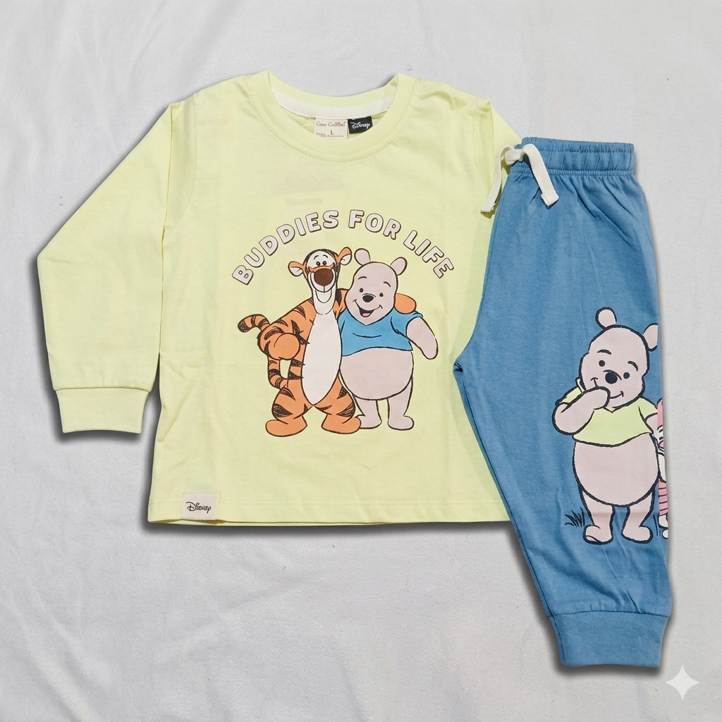 Cucumber Baby Boys Disney Buddies Printed Full Sleeve T-Shirt with Jogger Pants Set Cotton Outfit - Cutypi