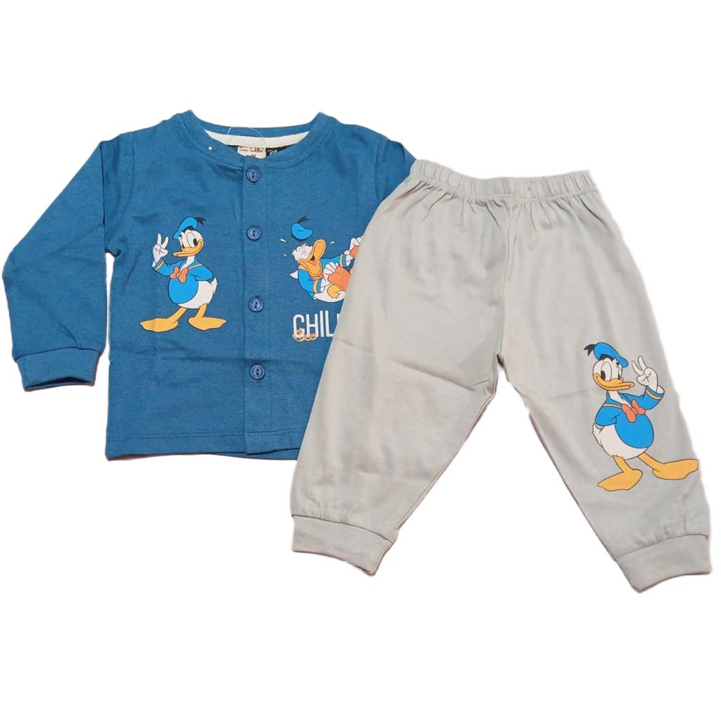 Cucumber Blue Donald Duck Kids Co-Ord Set – Full Sleeve Cotton Top & Elastic Waist Pants - Cutypi