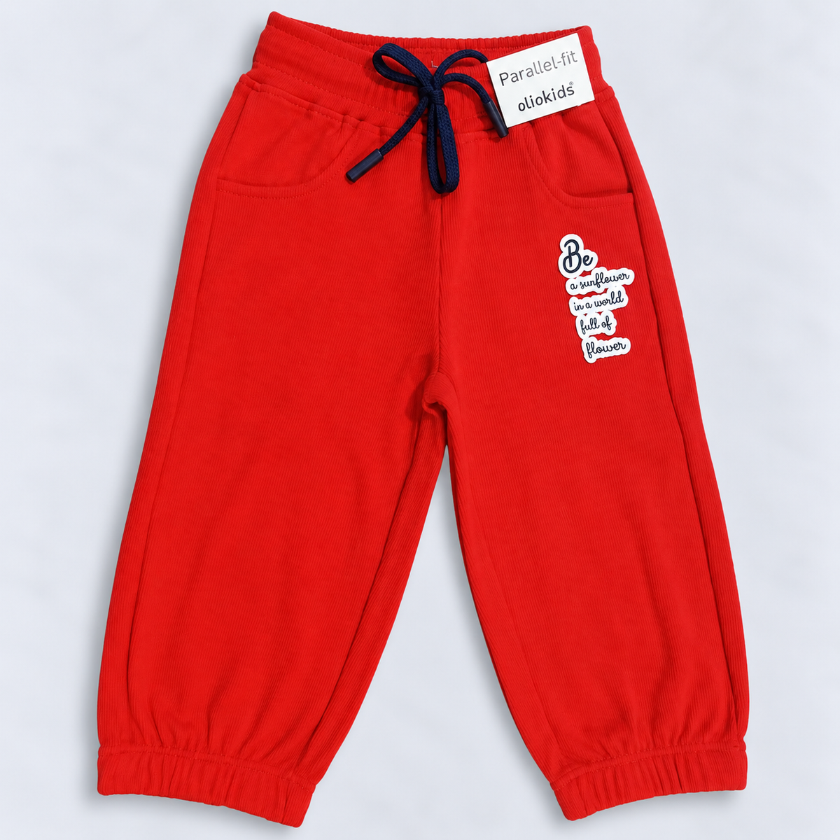 OlioKids Red Jogger Pants | Printed Kids Track Pants with Pockets