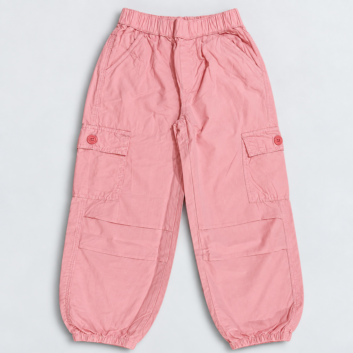 OlioKids Girls Pink Cargo Jogger Pants | Kids Casual Pants with Pockets