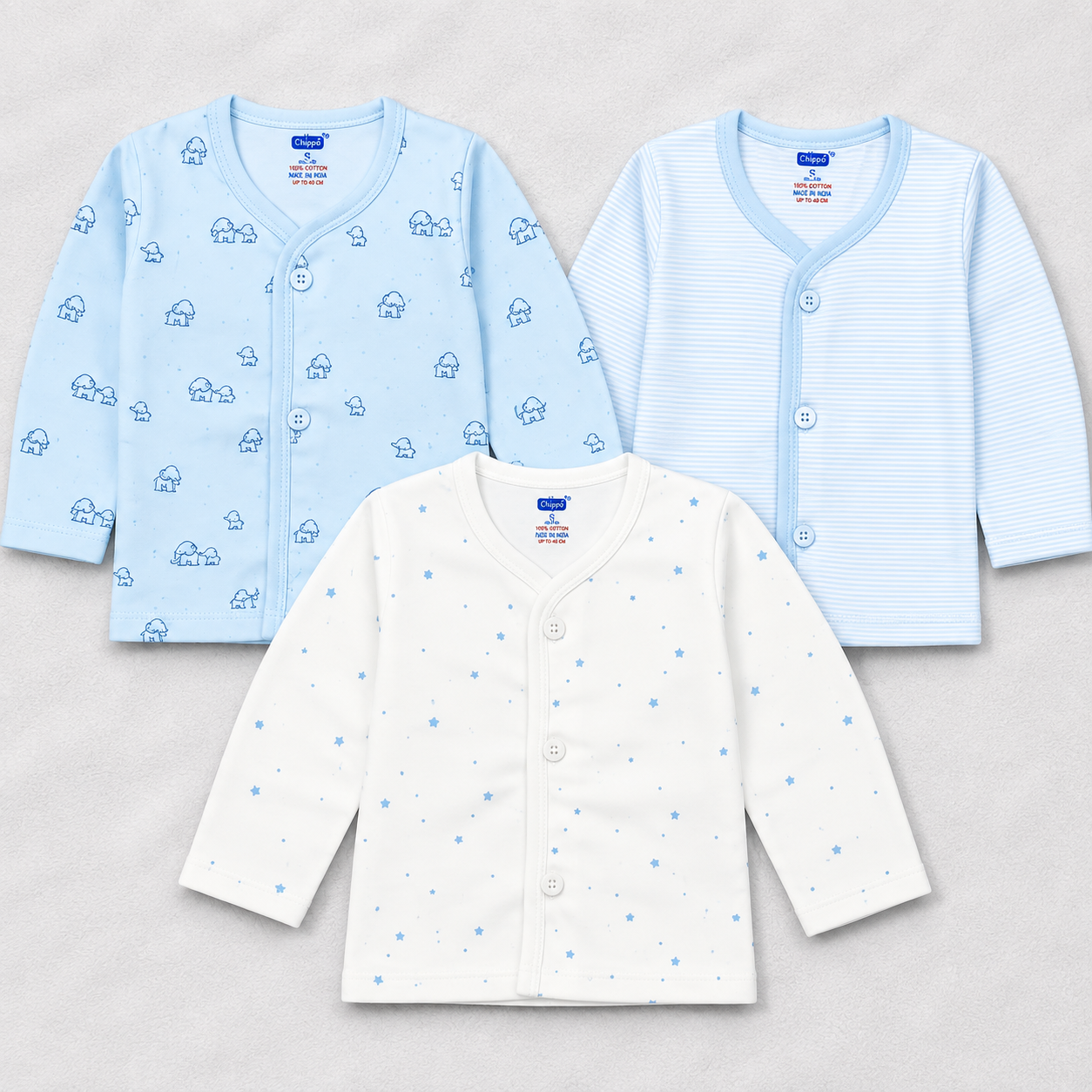 Simply Baby Front Open top in pastel hues - Set of 3