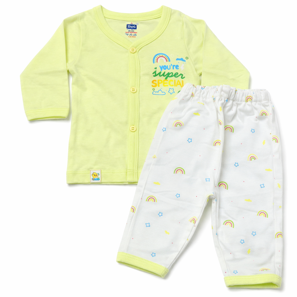 Simply Baby “You’re Super Special” Printed Cotton T-Shirt with Pant Set – Pastel Green & White - Cutypi