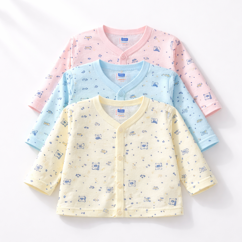 Simply Baby Printed Front Open Cotton Top – Full Sleeves for Newborn | Pack of 3 - Cutypi