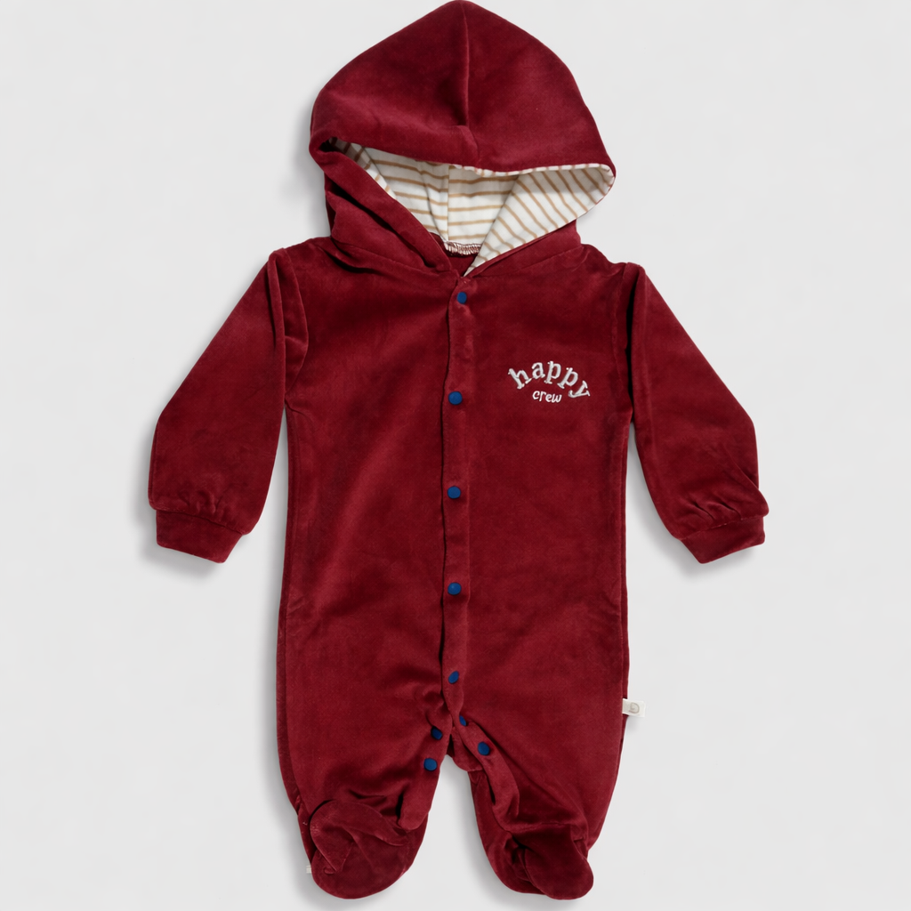 Cozy Care Happy Crew Hooded Baby Romper with Front Snap Closure - Cutypi