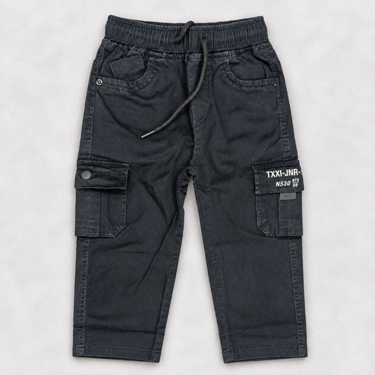 Boys Black Cargo Pants | Kids Cotton Jogger Trousers – Taxi Junior