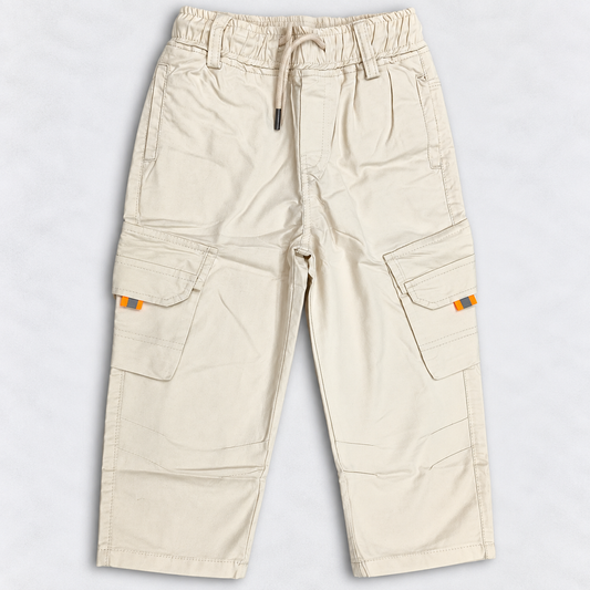 Boys Cream Cargo Pants | Kids Casual Trousers with Utility Pockets