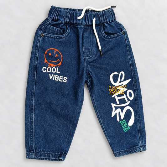 Boys Blue Denim Cargo Pants | Kids Jeans with Cartoon Pocket Detail
