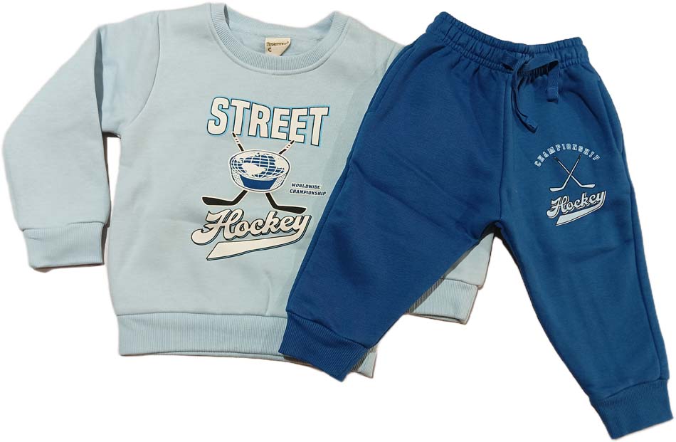 Kids Fleece Knit Full Length Winter Wear Suit - baby blue
