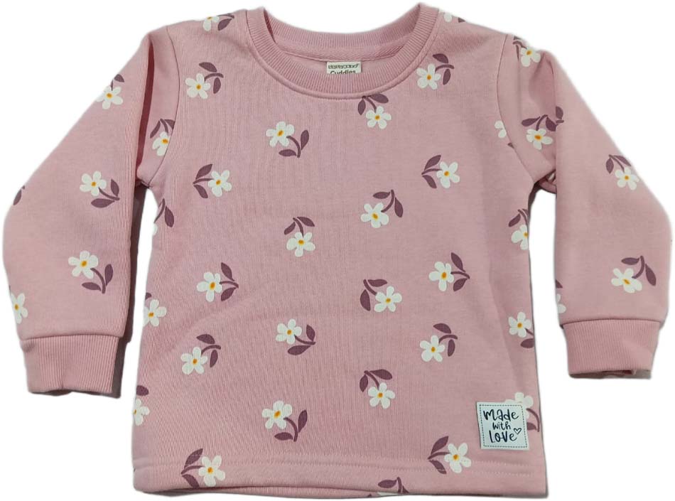 Baby Girls Floral Printed Fleece Full Length Winter Wear Suit - Pink