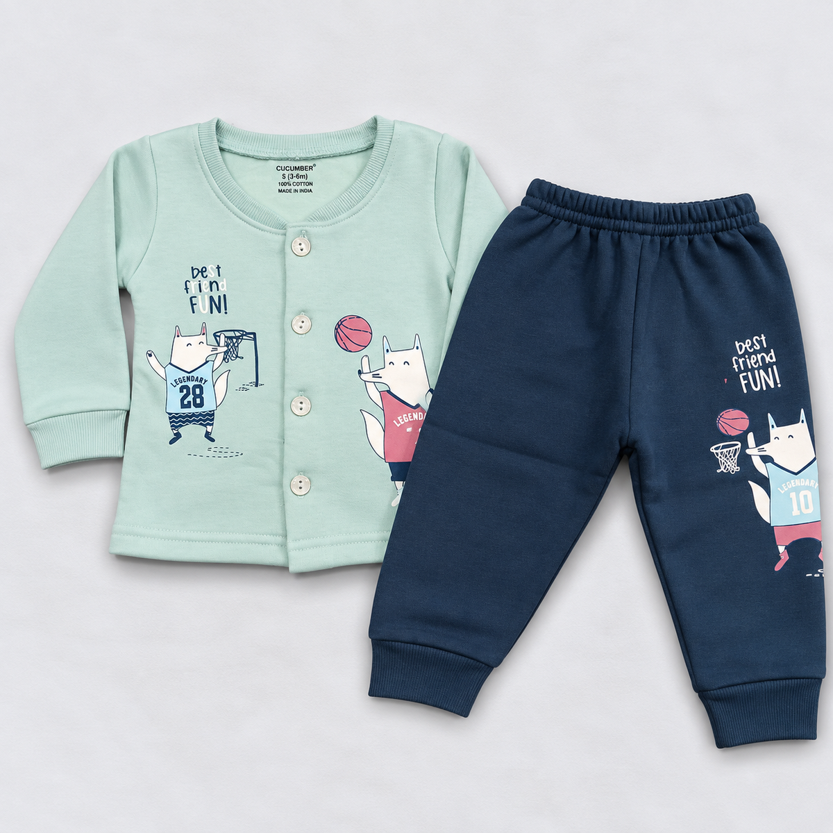 Cucumber Baby Boys Mint Green Cotton Top & Jogger Set | Basketball Print