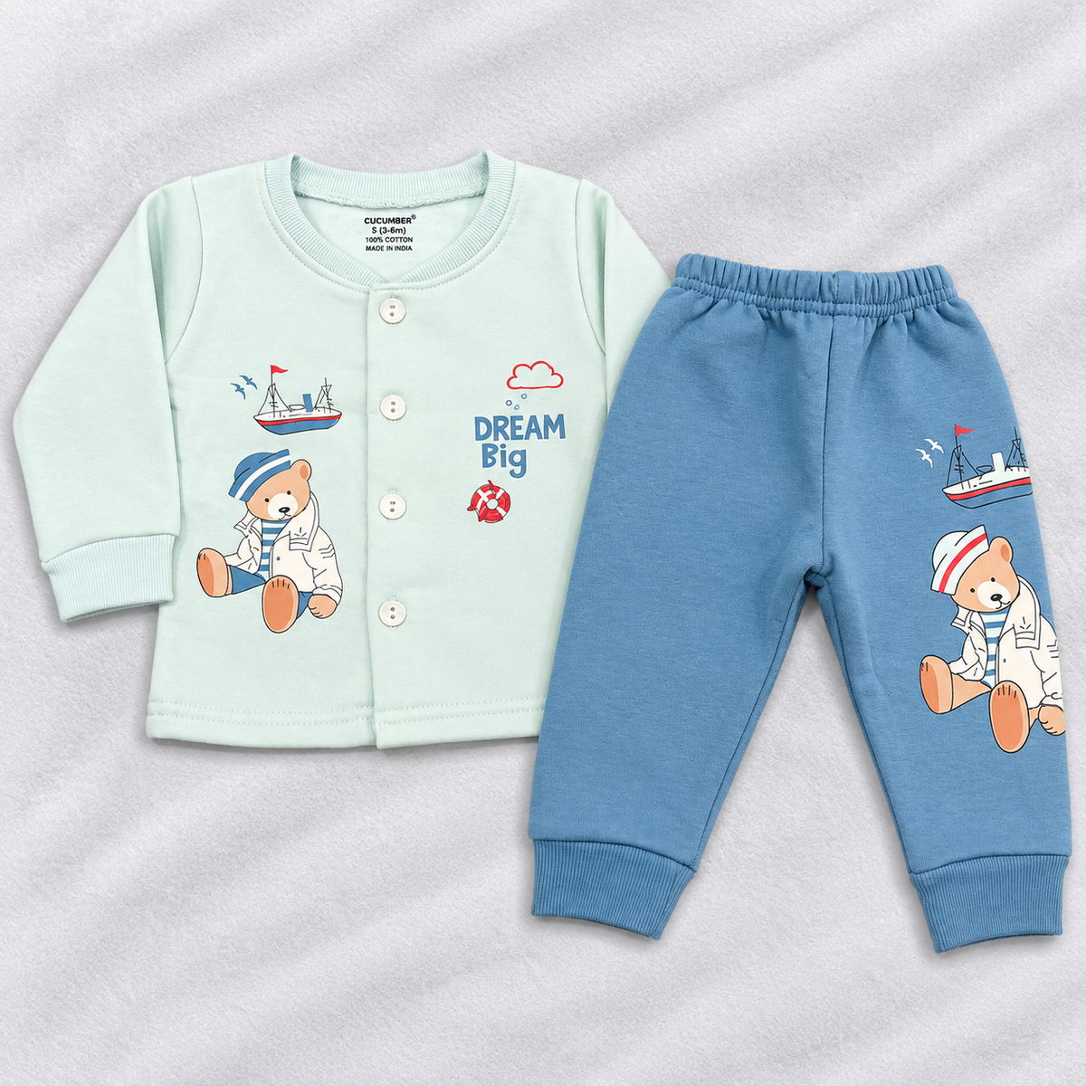 Cucumber Baby Winter Thermal Top & Pant Set – Cute Bear Sailor Print