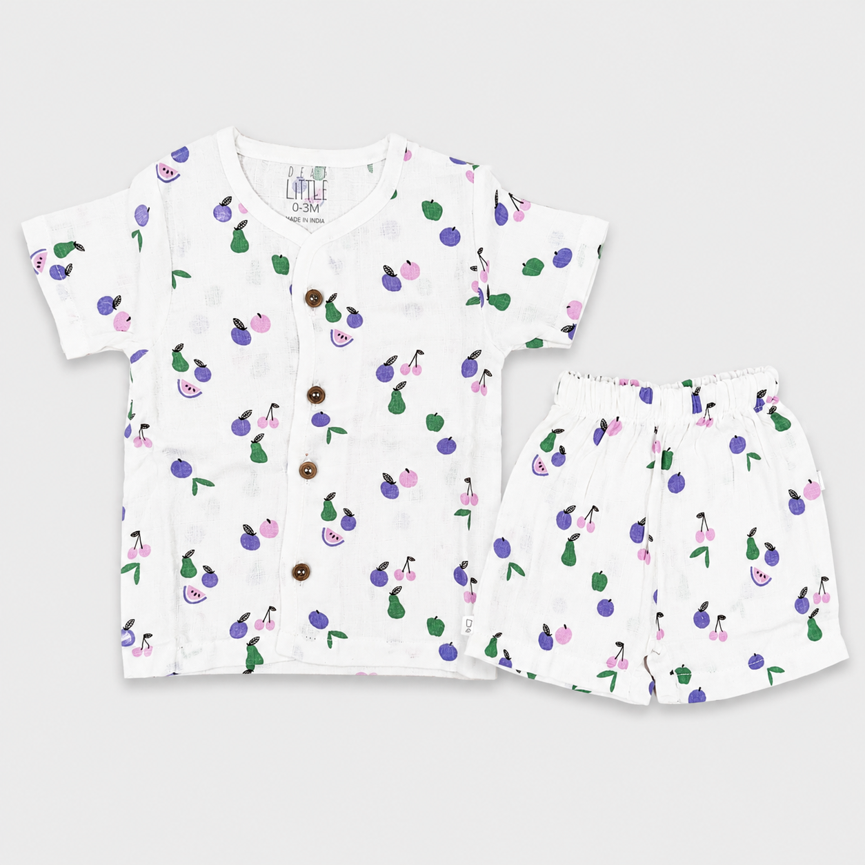 Dear Little White Fruit Print Newborn Baby Cotton Shirt & Shorts Co-ord Set | Soft Half Sleeve Summer Wear | Cutypi