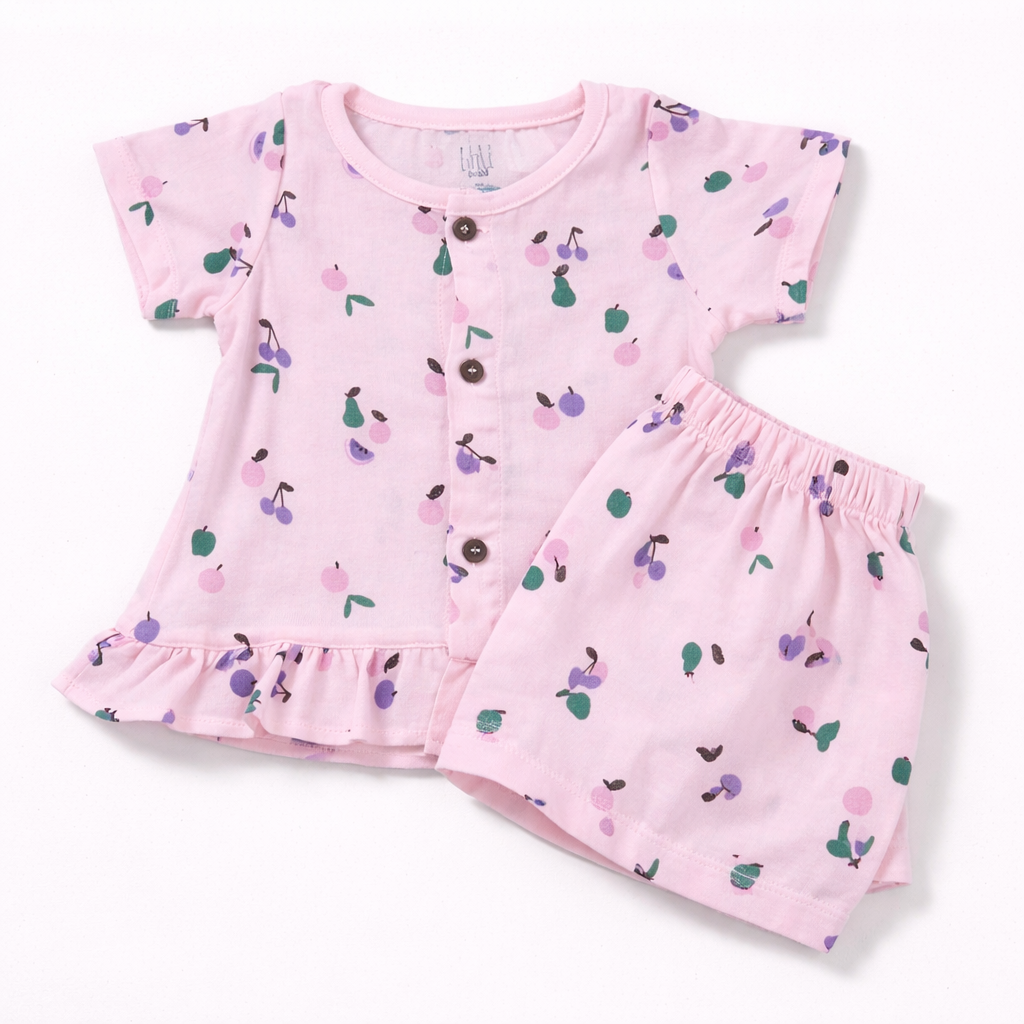 Dear Little Baby Girl Muslin Cotton Co-Ord Set Printed Top and Shorts Set - Cutypi