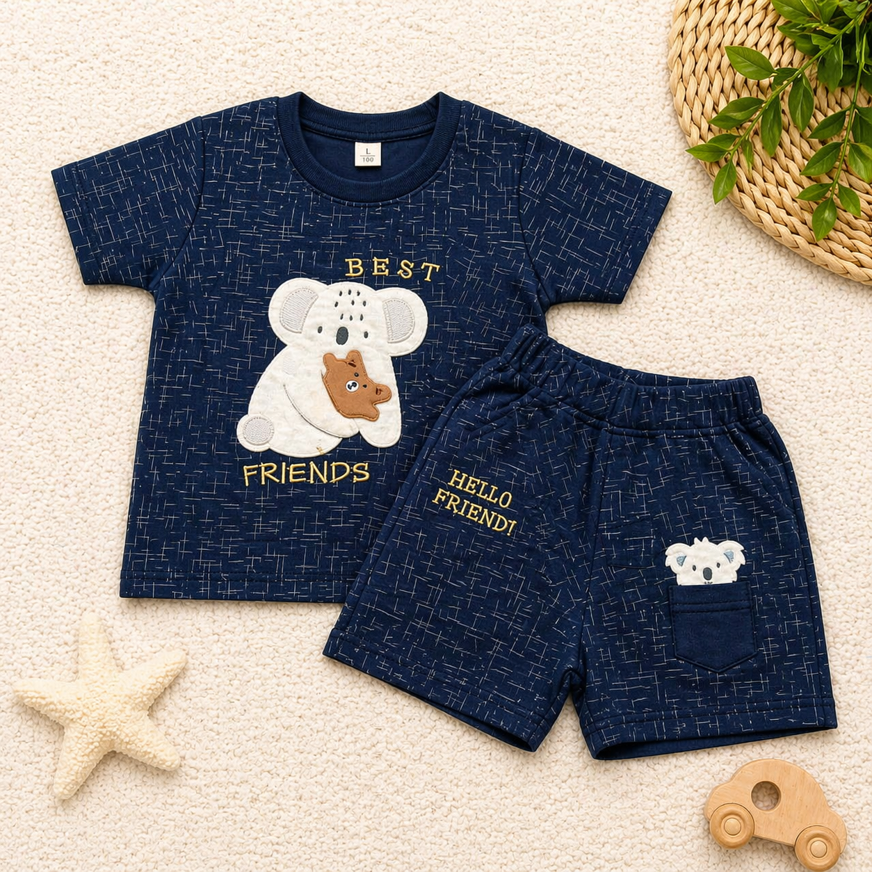 Krunchy Baby Boys Cotton T-Shirt and Shorts Set Best Friends Printed Casual Outfit - Cutypi