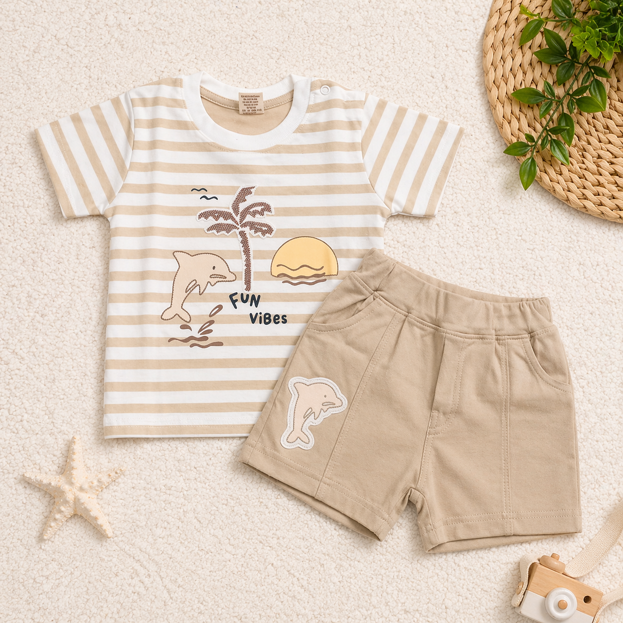 Krunchy Baby Boys Cotton T-Shirt and Shorts Set Fun Vibes Dolphin Summer Outfit - Cutypi