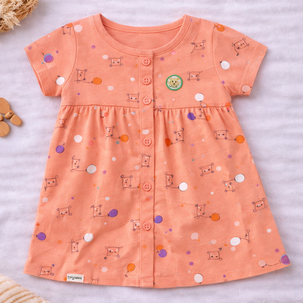 Hazelnut Baby Girl Cotton Dress Bunny Print Soft Short Sleeve Casual Baby Dress Orange - Cutypi