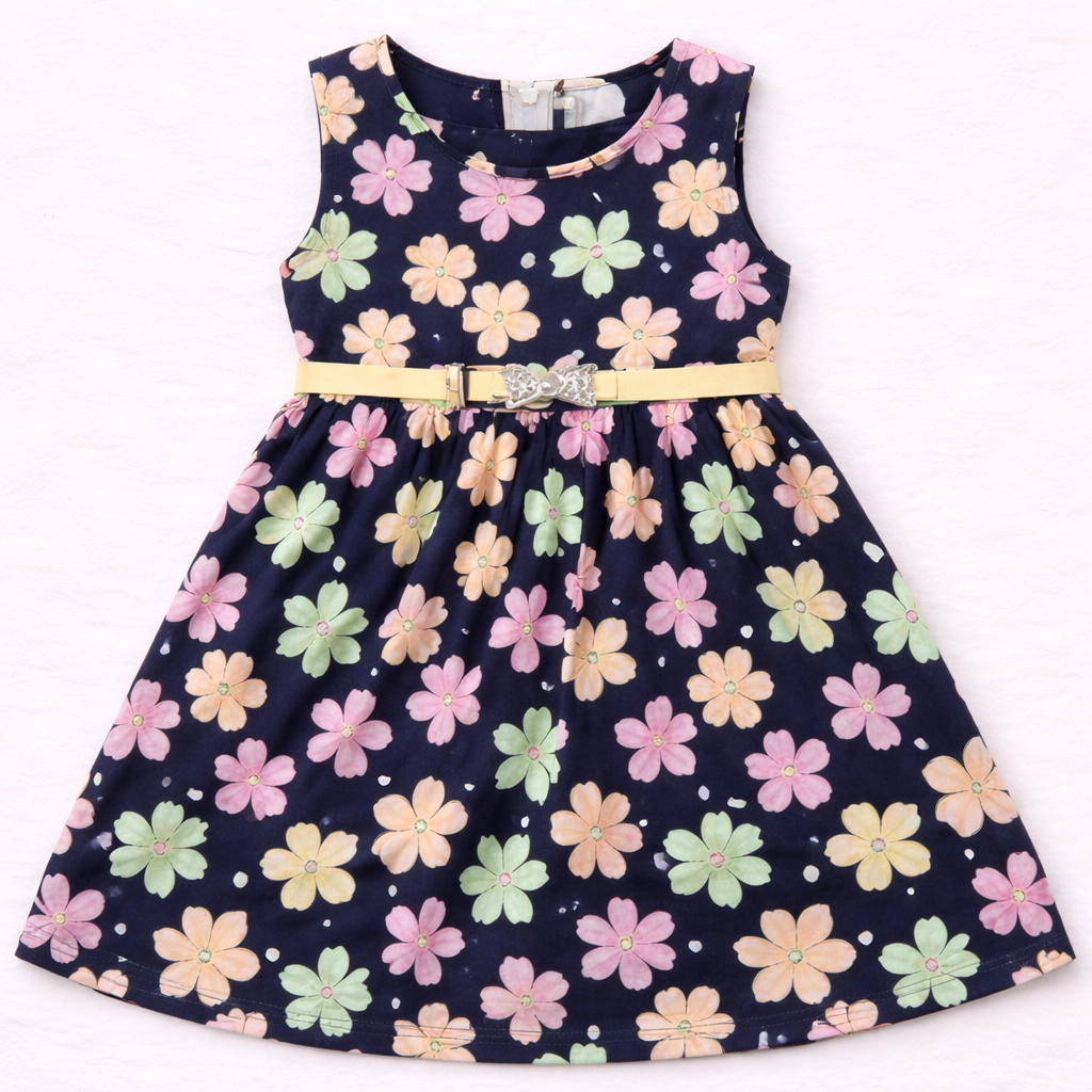 Moore Baby Girls Floral Sleeveless Dress Cotton Summer Party Wear Outfit - Cutypi