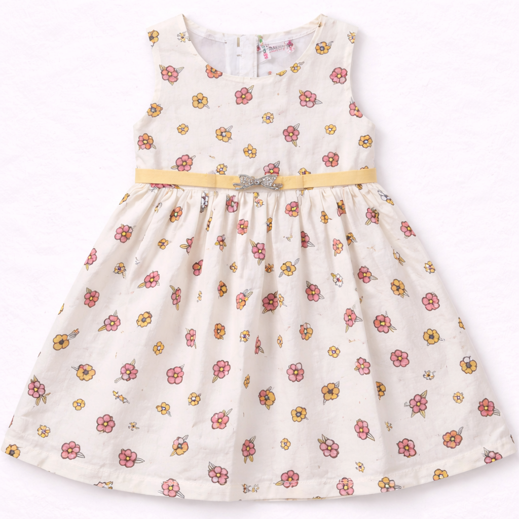 Moore Baby Girls Floral Sleeveless Dress Cotton Summer Party Wear Outfit - Cutypi