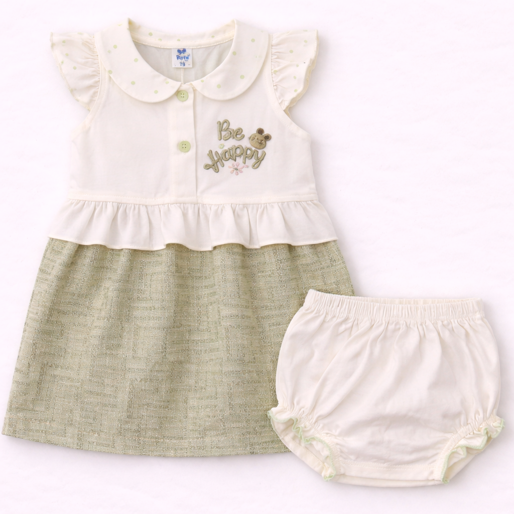 Dots Baby Girls Be Happy Sleeveless Dress with Bloomers Cotton Summer Outfit - Cutypi