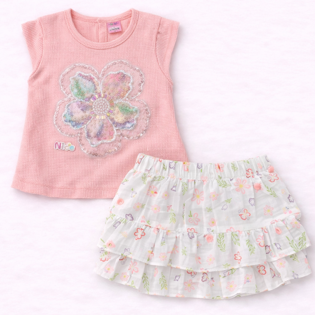 Urban Baby Baby Girls Floral Top & Skirt Set Cotton Summer Outfit Cute Dress Set - Cutypi
