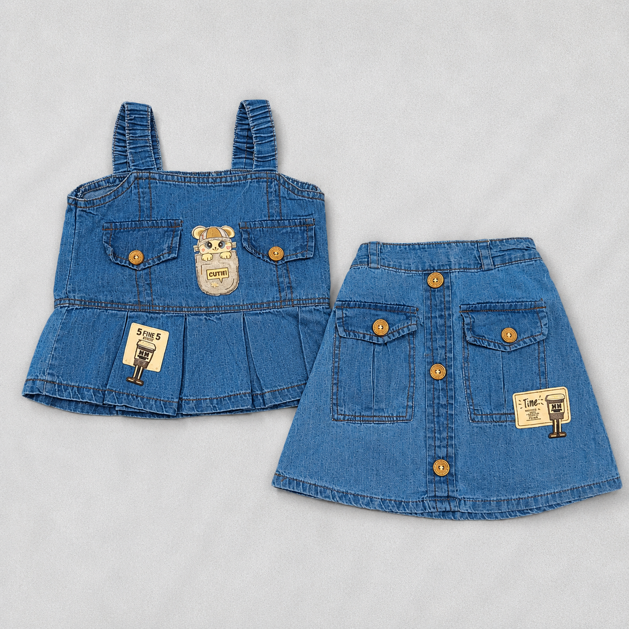BabyQ Girls Blue Denim Frock Dress with Cute Pocket Details