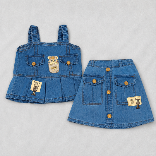 BabyQ Girls Blue Denim Frock Dress with Cute Pocket Details