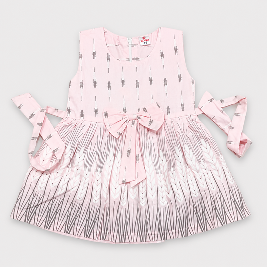 Girls Sleeveless Pink Printed Cotton Fit & Flare Dress | Cutypi