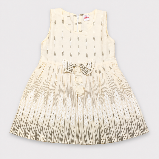 Baby Girls Cream Sleeveless Cotton Dress | Casual Party Wear Dress for Kids | Cutypi