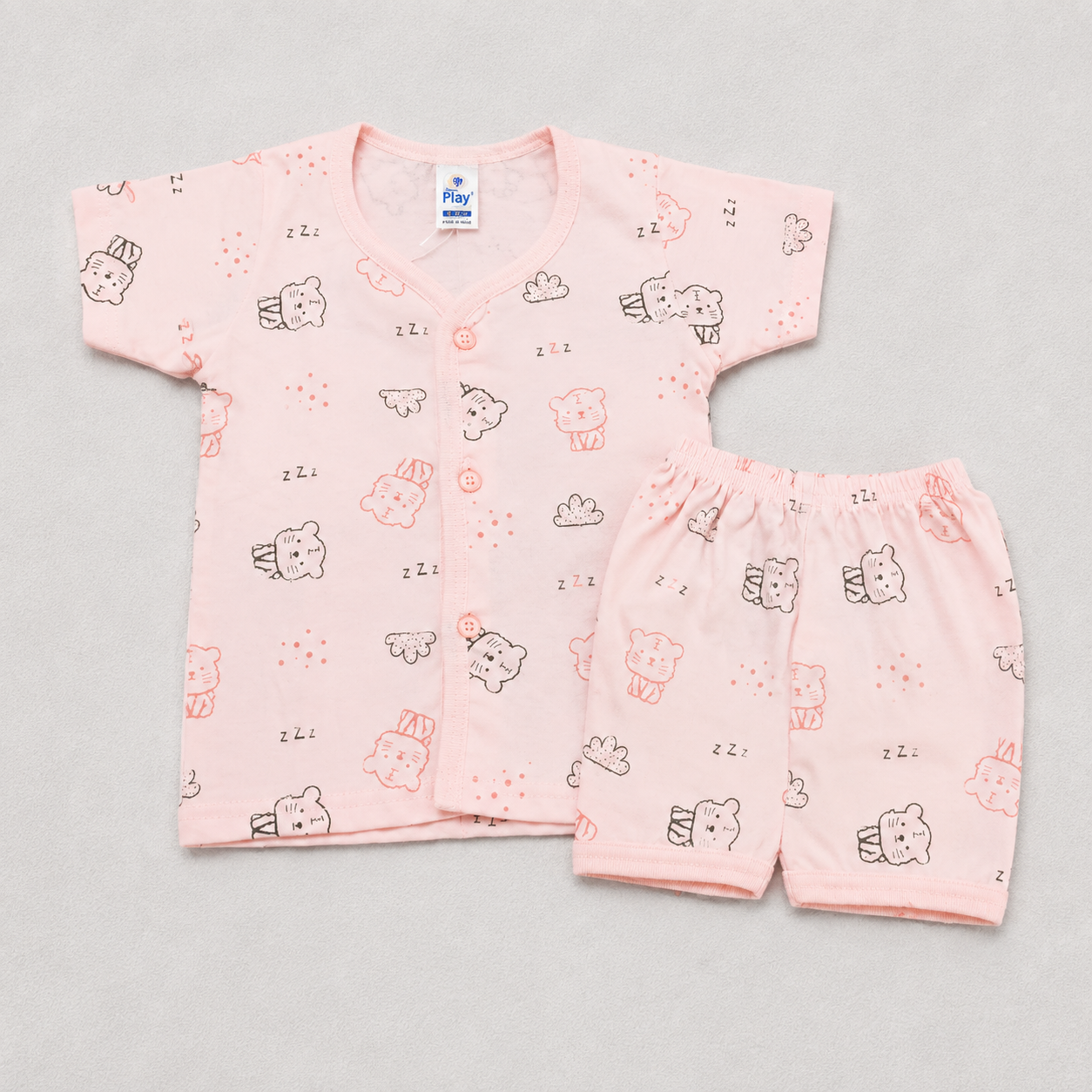 Natkhat Baby Boys Cotton Print Top & Shorts Set | Peach Cat Print