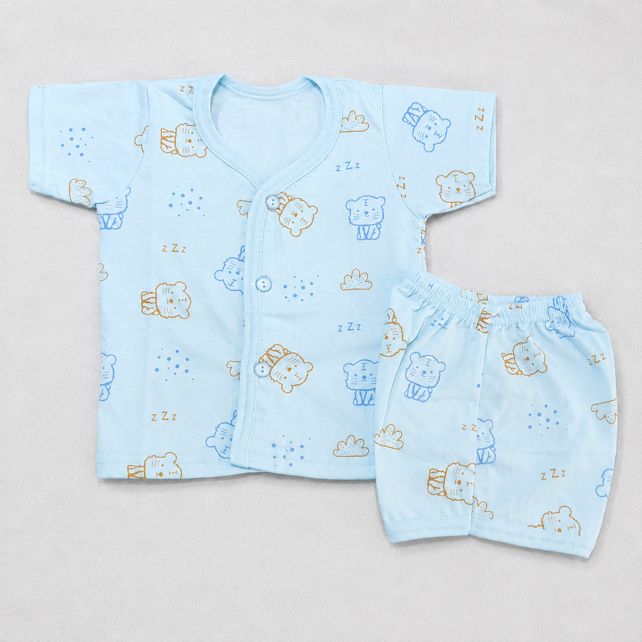 Natkhat Baby Boys Cotton Print Top & Shorts Set | Sky Blue Cat Print