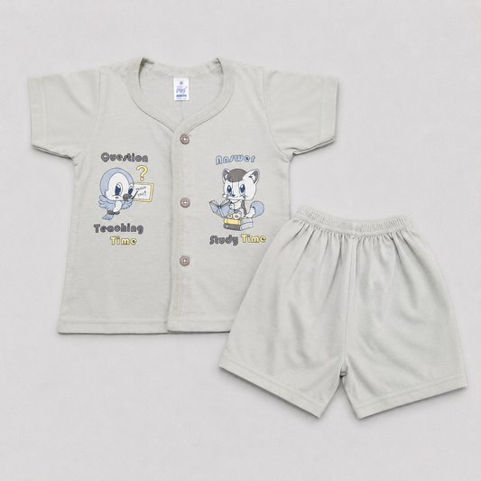Natkhat Baby Boys Printed T-Shirt & Shorts Set Gray | Cartoon Outfit