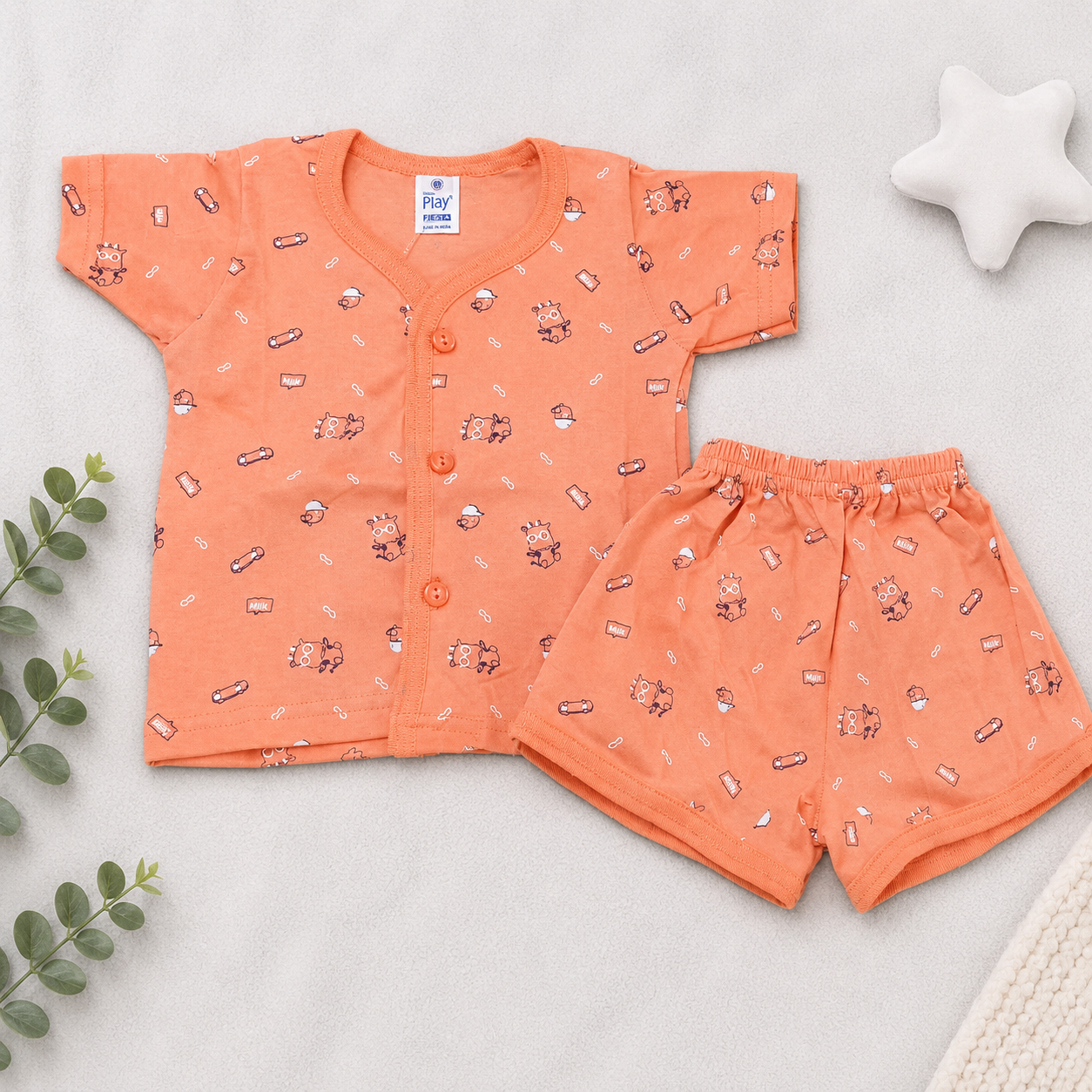 Newborn Baby Cotton Clothing Set Orange Printed Top & Shorts Set for Infants