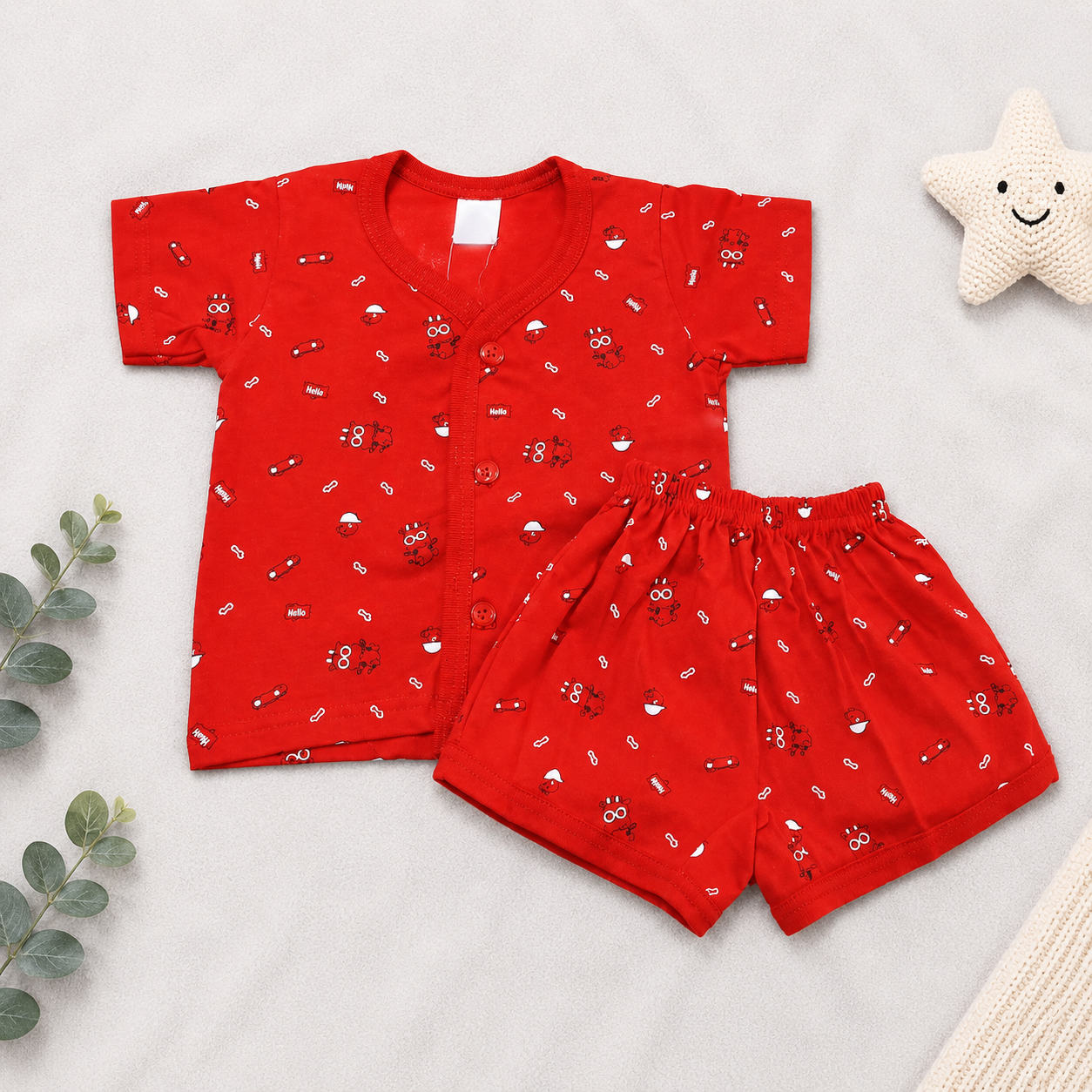 Newborn Baby Cotton Clothing Set Orange Printed Top & Shorts Set for Infants