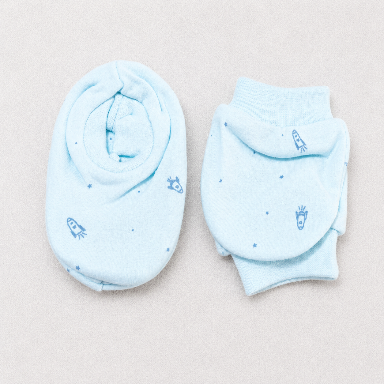 Simply Newborn Baby Mittens & Booties Set Soft Cotton Light Green Print