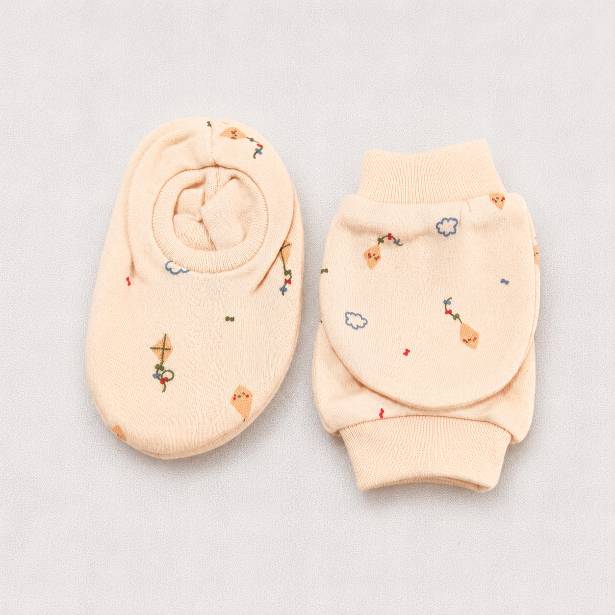 Simply Newborn Baby Mittens & Booties Set Soft Cotton Light Orange Print
